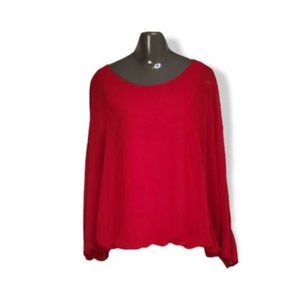 Cartise Women's Red Long sleeve Casual Crew Neck Pullover Top Blouse Size US 14